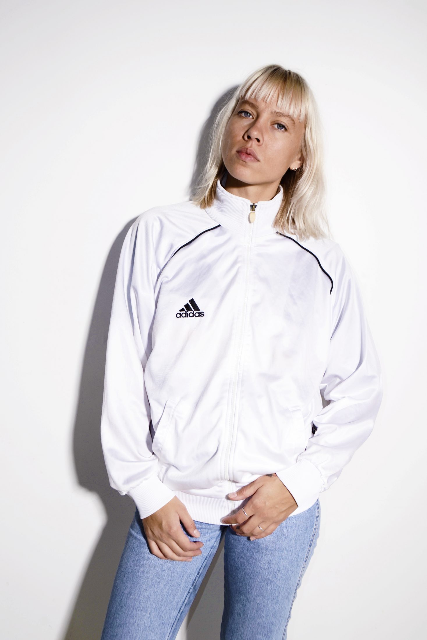 Adidas track jacket white | HOT MILK vintage clothing online in Europe