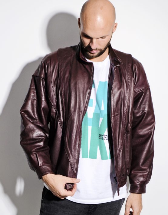Brown 80s leather biker jacket