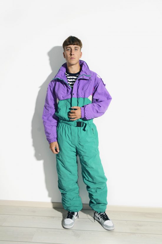 90s vintage ski suit mens purple green multi colour | 80s vintage clothes