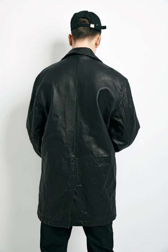 Vintage long leather coat | Retro 90s fashion men | 80s outfit clothes
