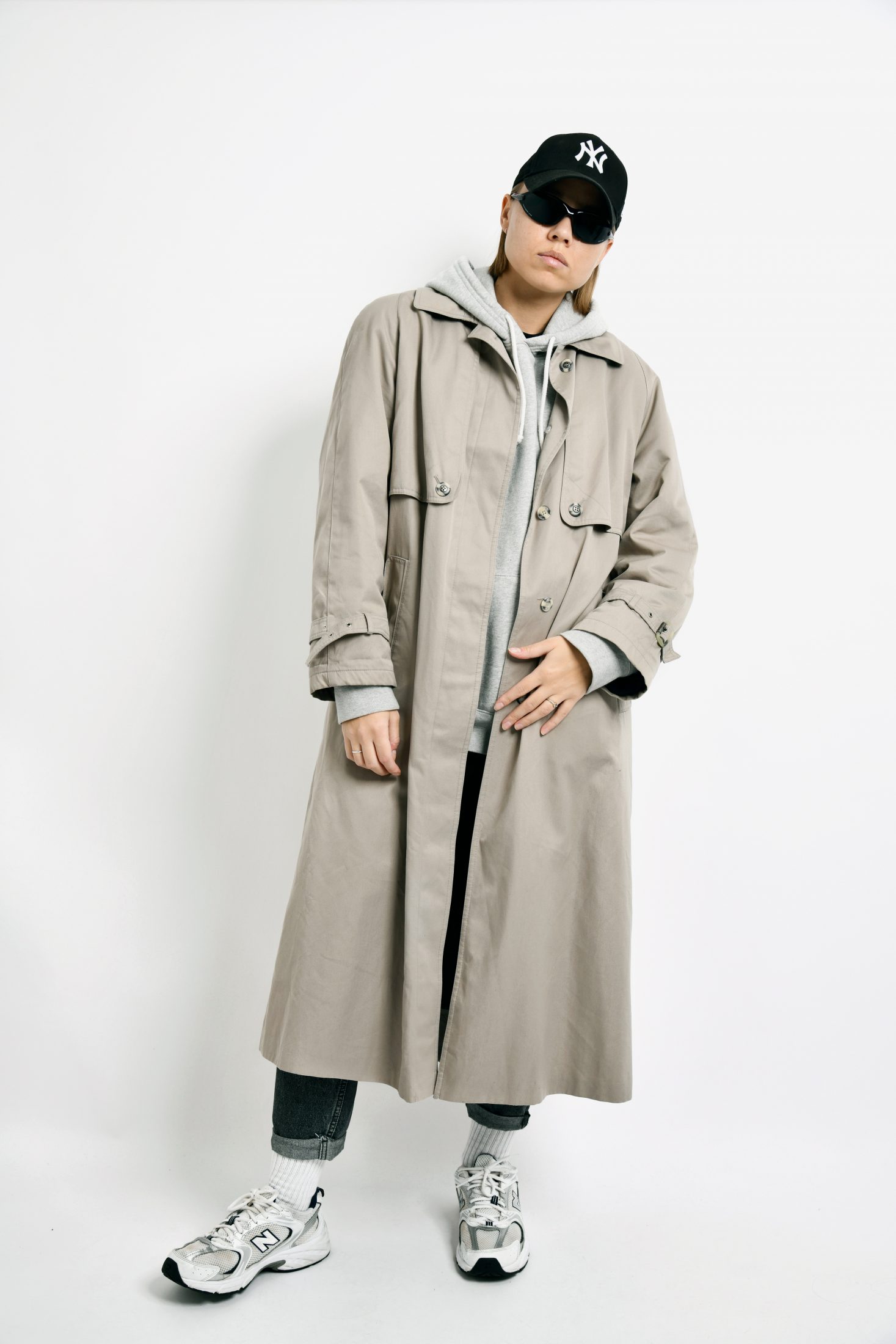 Vintage Trench Coat Men Cream Beige Overcoat Outerwear 80s