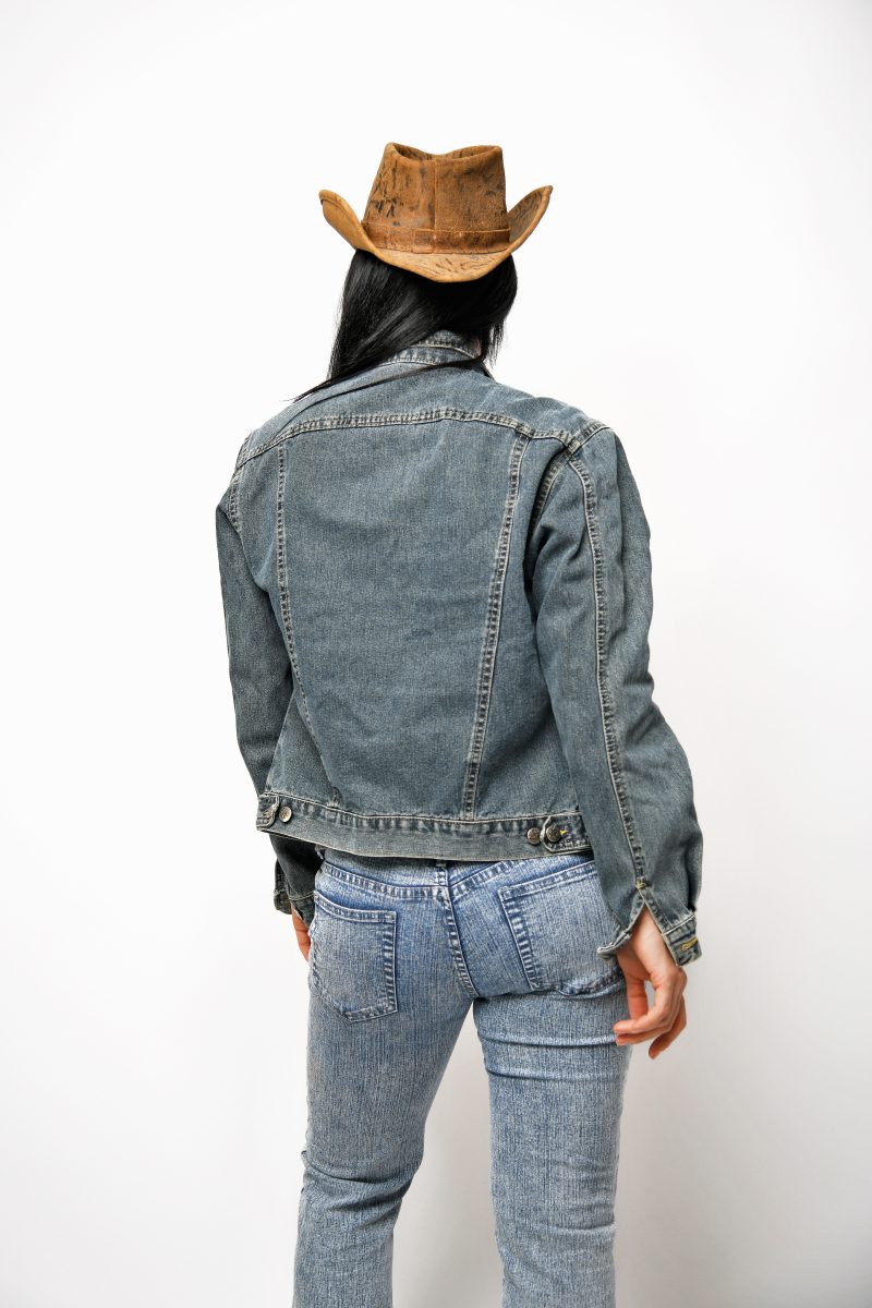 Vintage denim jacket green blue