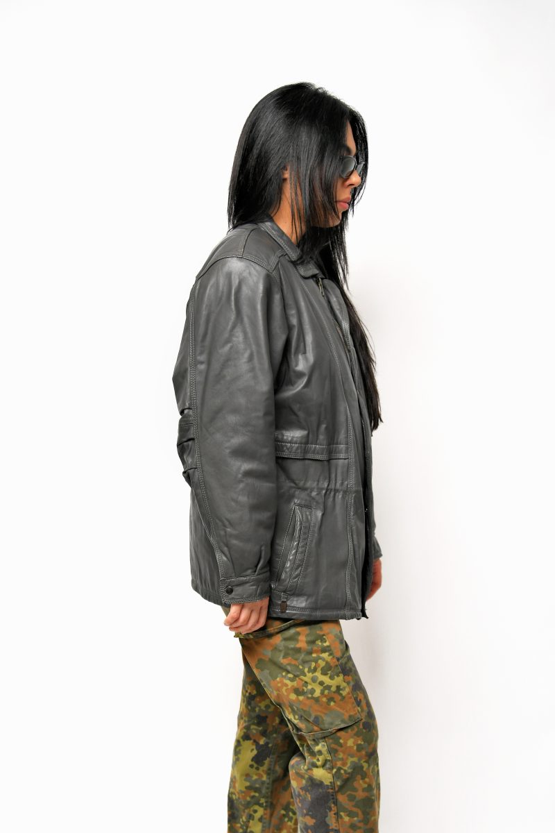 Vintage real leather mid long coat