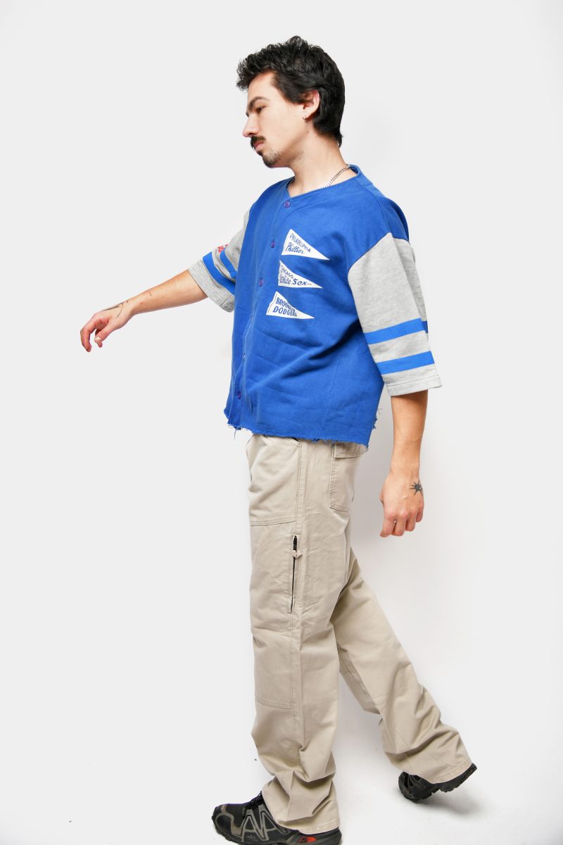 Baseball style jersey sweat shirt blue grey