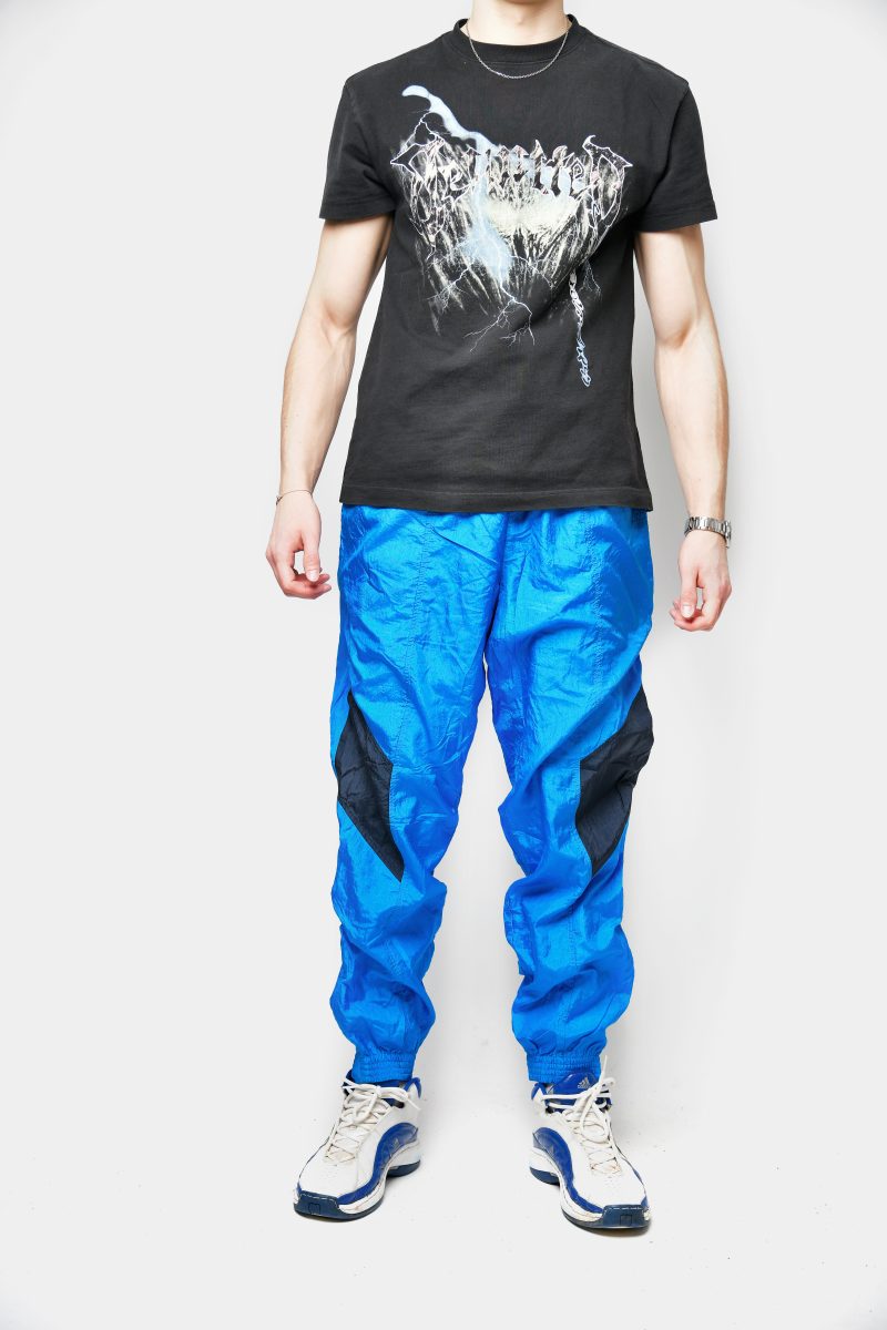 Vintage 90s shiny joggers blue mens