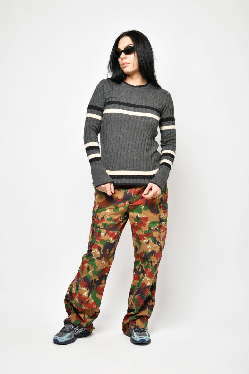 Guess sweater grey striped women's