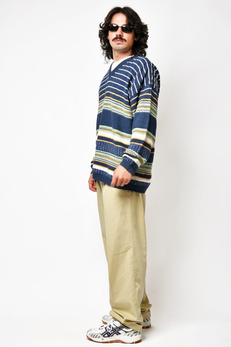 Vintage blue multi striped knit sweater