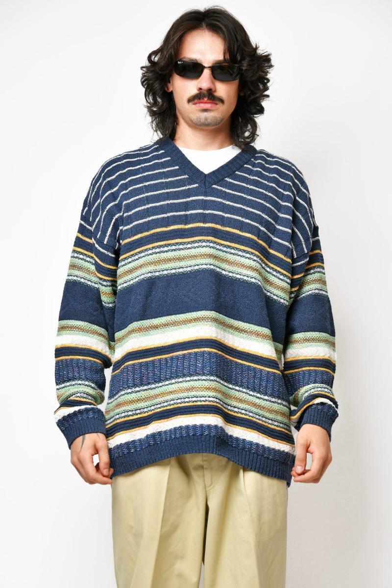Vintage blue multi striped knit sweater