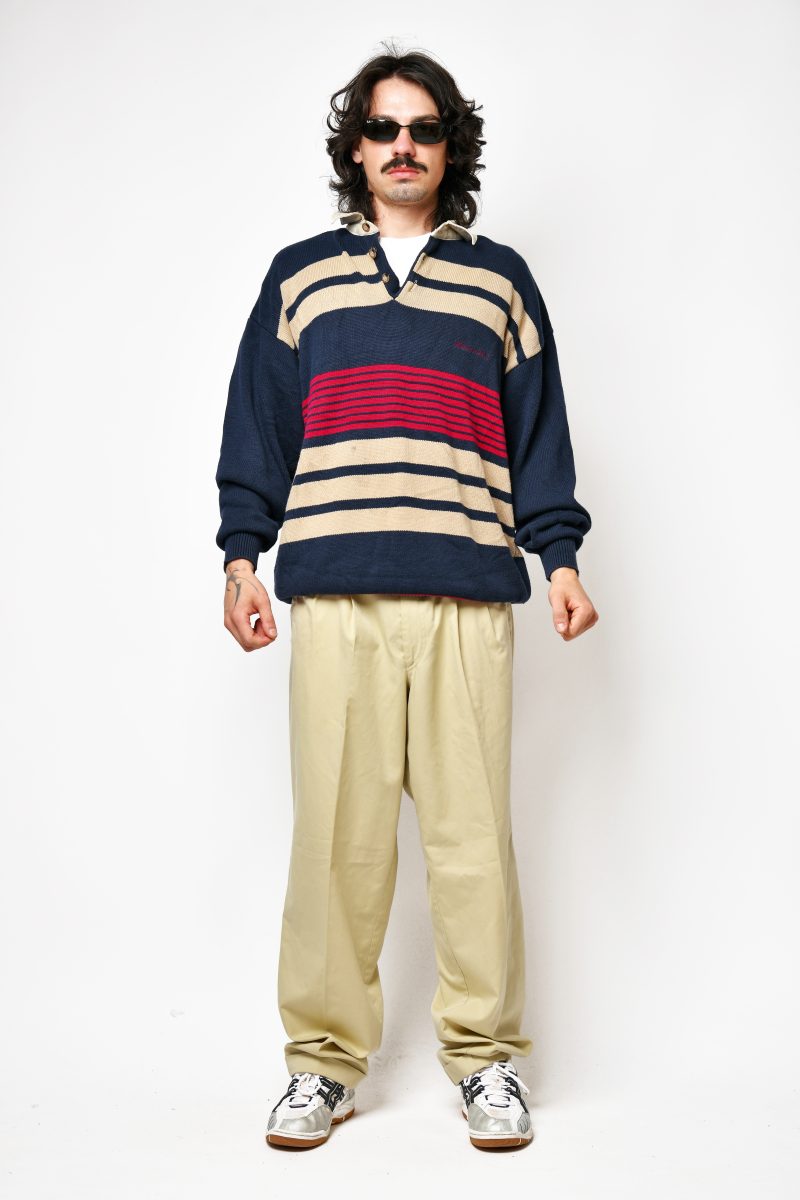 Vintage striped cotton rugby sweater