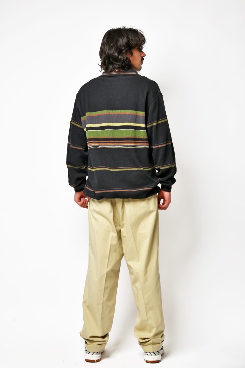 Vintage striped polo sweatshirt black multi