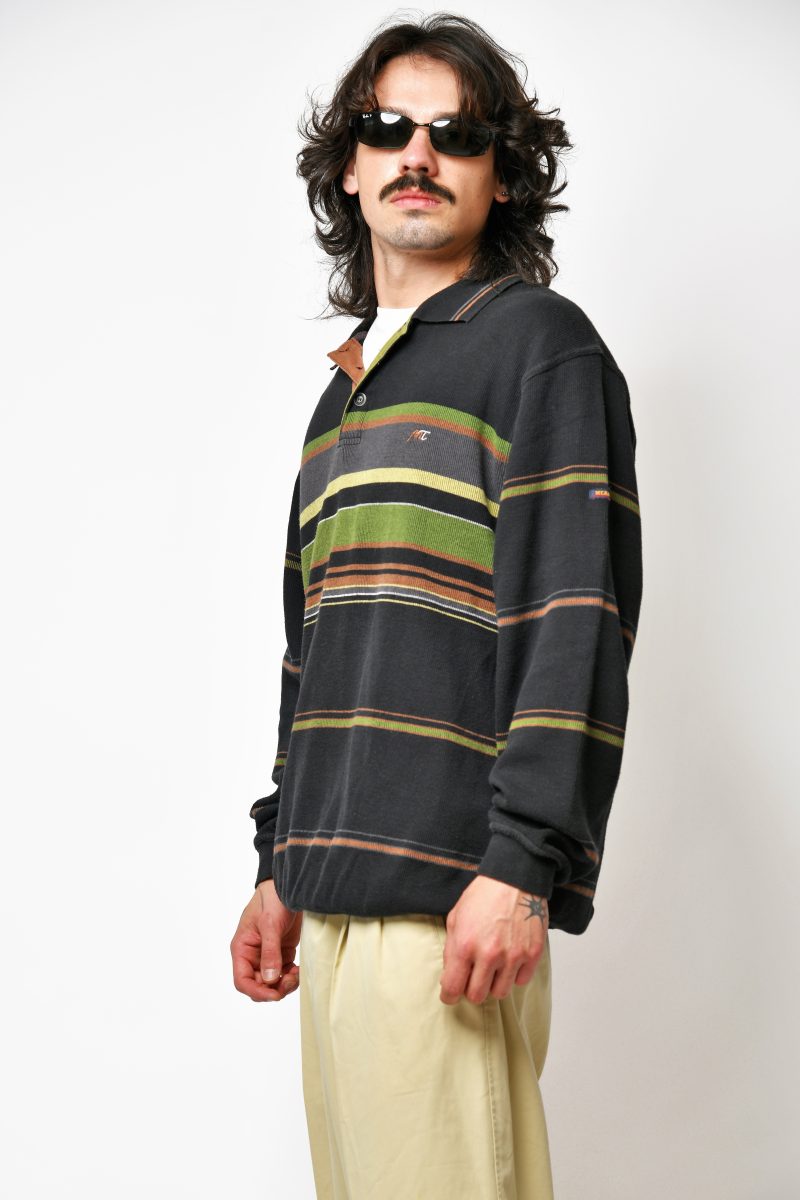 Vintage striped polo sweatshirt black multi
